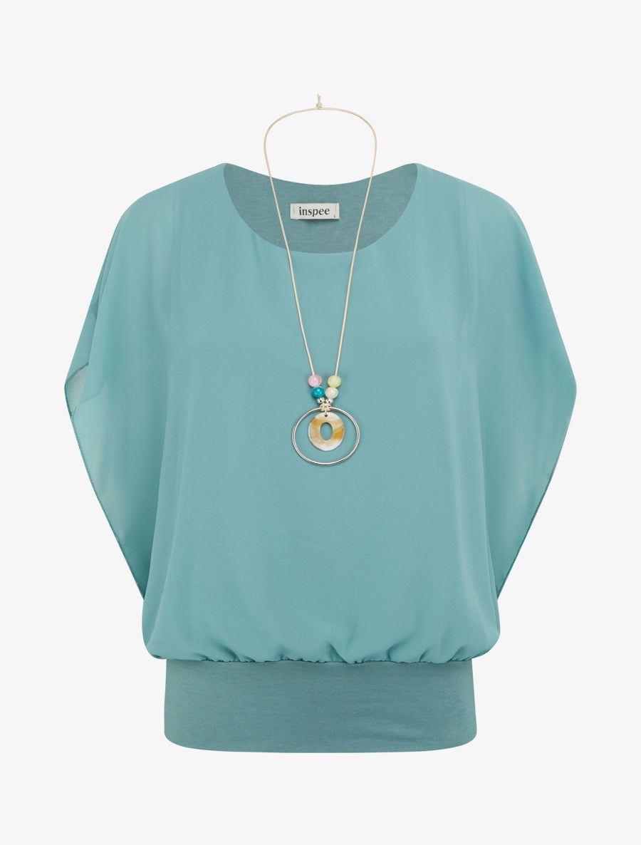 Top boule uni à manches courtes - Vert d&