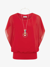 Top boule uni à manches courtes - Rouge - 1