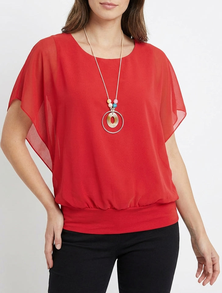 Top liso de manga corta - Rojo