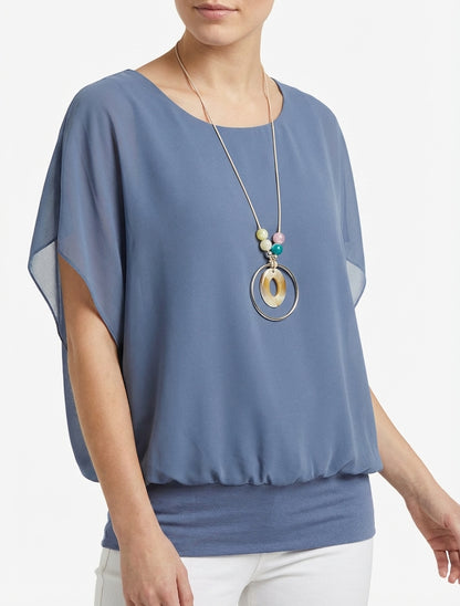 Top liso de manga corta - Azul grisáceo