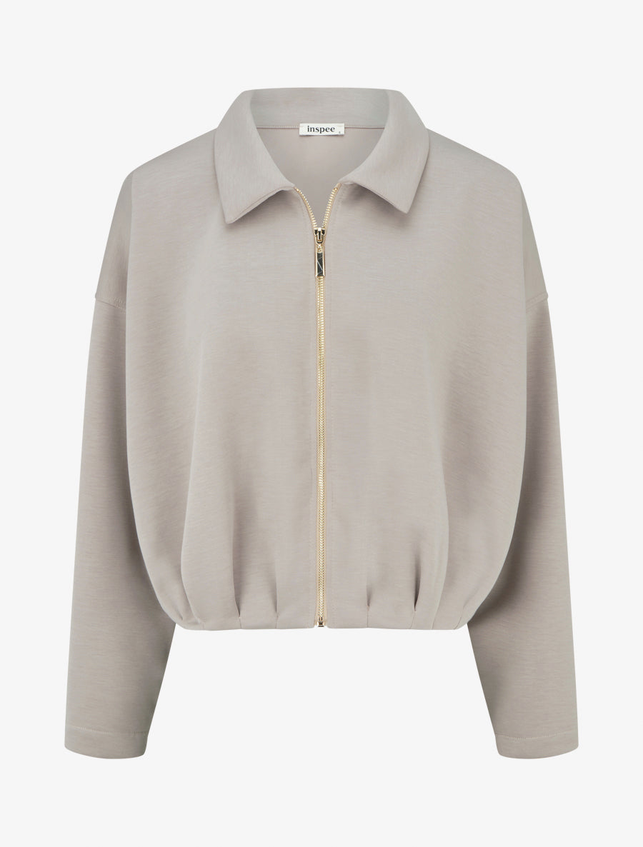 Veste coupe boule zippée effet froncé - Taupe - 1