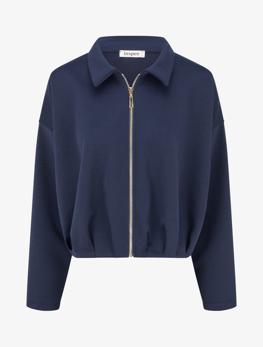 Veste coupe boule zippée effet froncé - Marine - 1