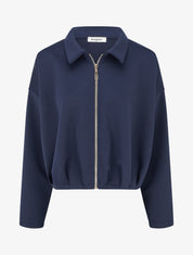 Veste coupe boule zippée effet froncé - Marine - 1