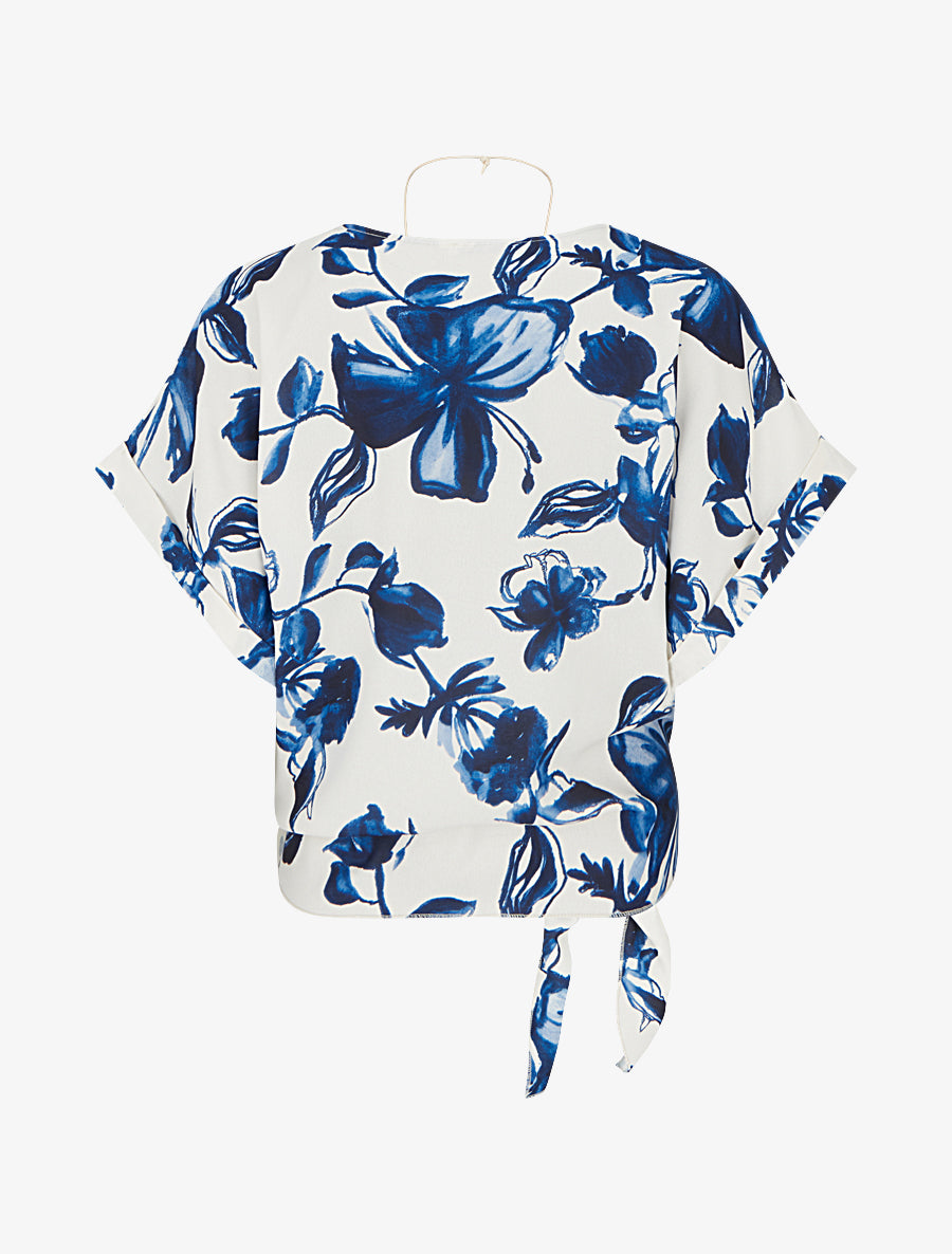Top imprimé floral à nouer - Marine - 2