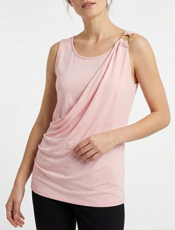 Top sin mangas con efecto drapeado y tirante joya - Rosa