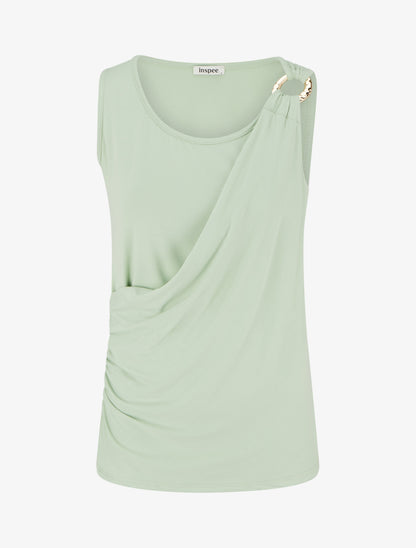 Top sans manches effet drapé à bretelle bijou - Vert amande - 1
