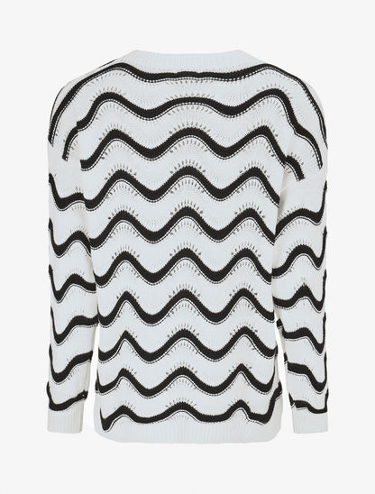 Pull ajouré en maille à vagues - Noir - 2