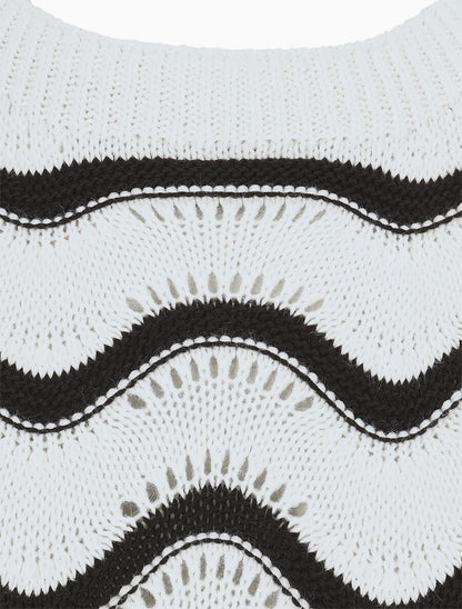 Pull ajouré en maille à vagues - Noir - 3
