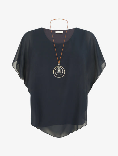 Top droit fluide en voile - Marine - 1