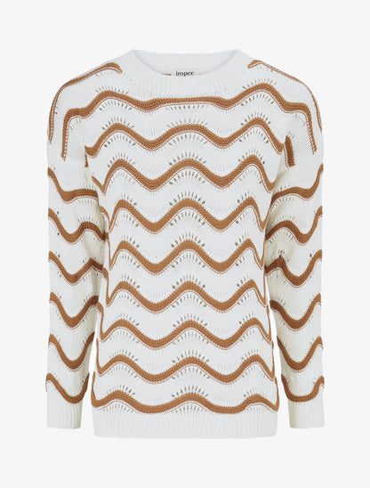 Pull ajouré en maille à vagues - Camel - 1