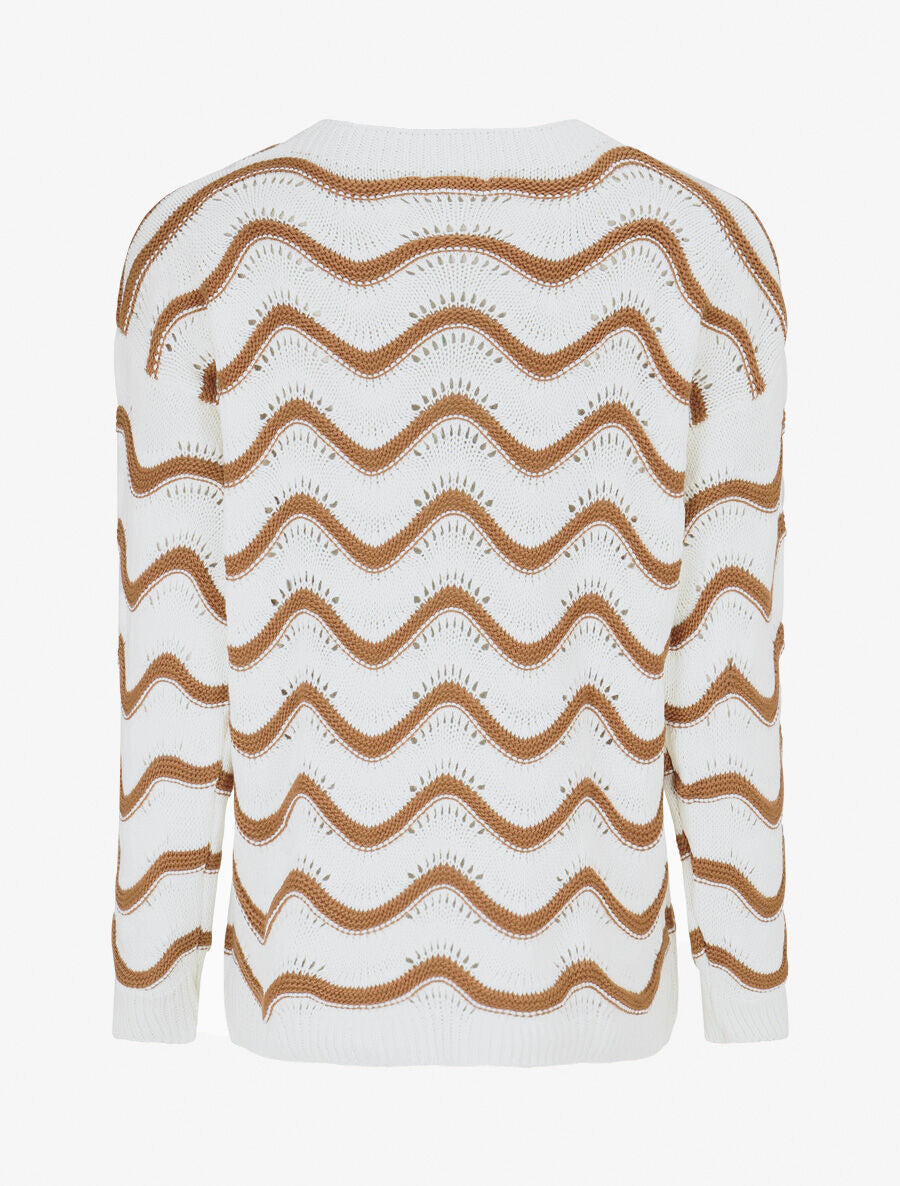 Pull ajouré en maille à vagues - Camel - 2