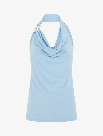 Top dos nu à perles - Bleu ciel - 1