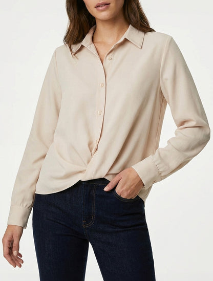 Blusa anudada asimétrica - Beis