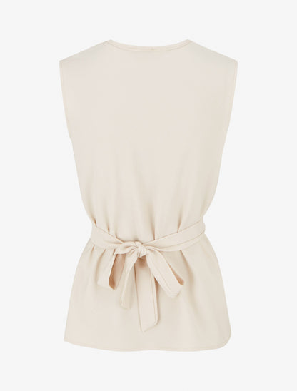Top uni sans manches à col bénitier - Beige - 2