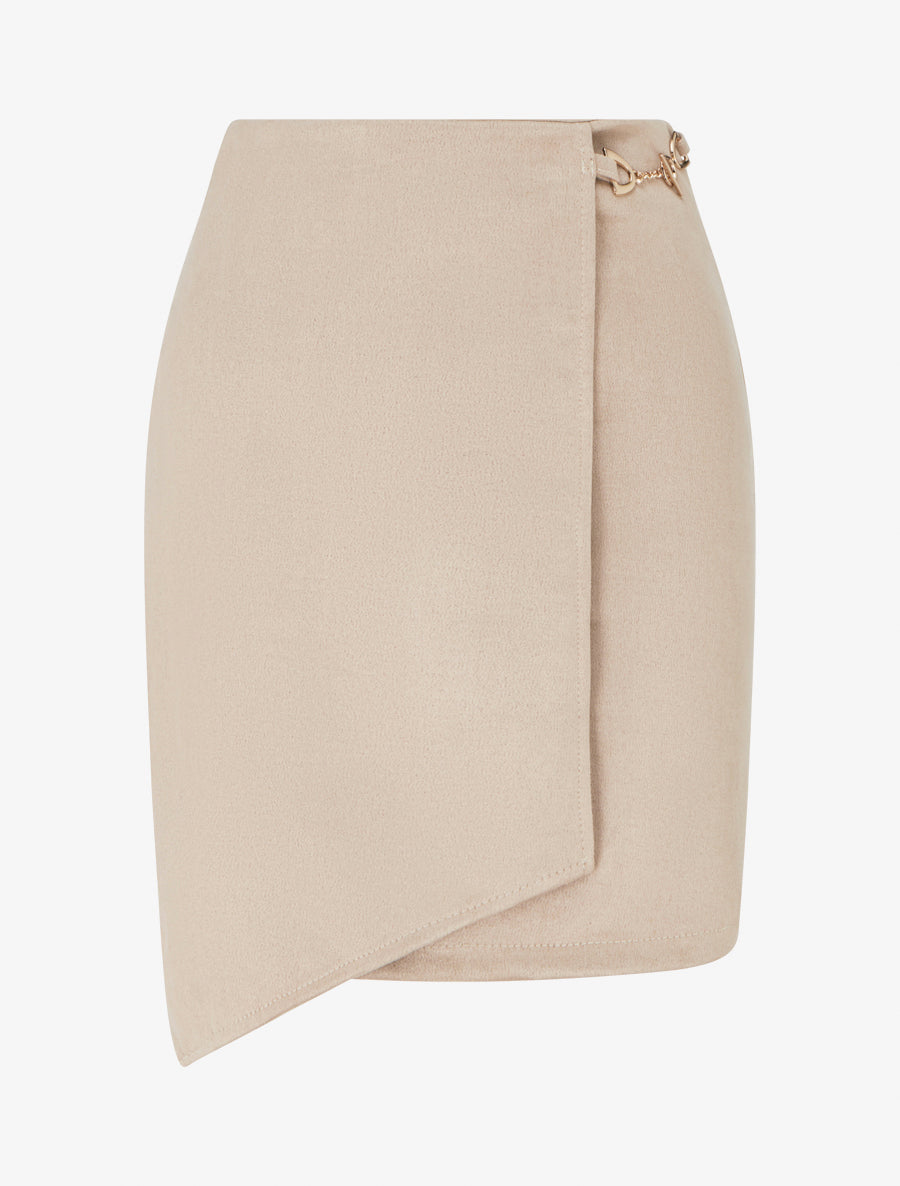 Mini-jupe portefeuille en suédine - Beige - 1