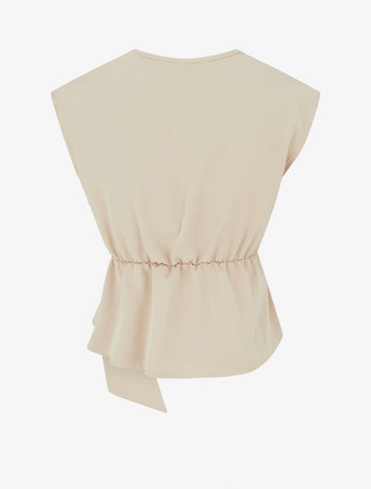 Top élastiqué uni à manches courtes - Beige - 2