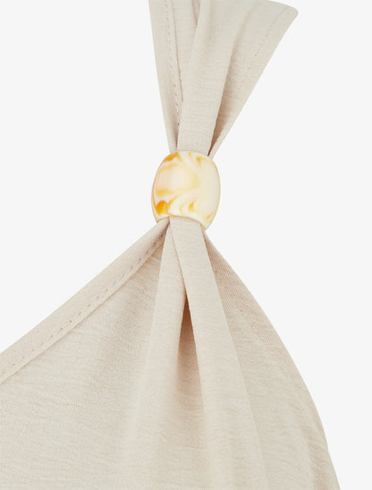 Robe unie à empiècement perles en bois - Beige - 3