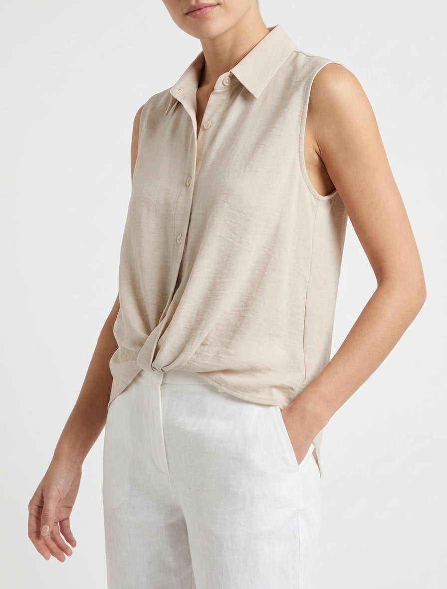 Top fluido efecto anudado - Beis
