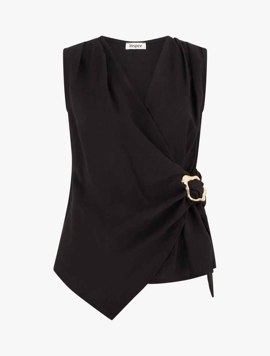 Top croisé à empiècement bijou - Noir - 1