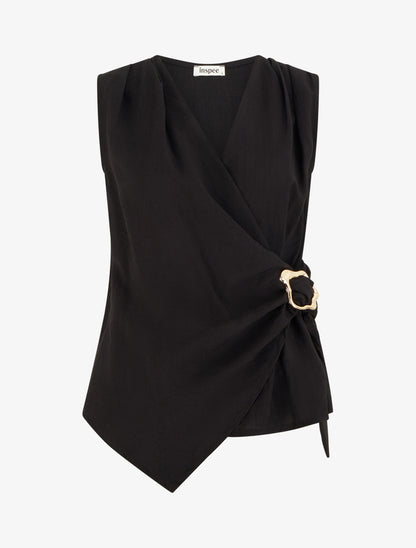 Top croisé à empiècement bijou - Noir - 1