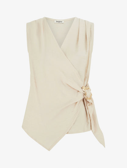 Top croisé à empiècement bijou - Beige - 1