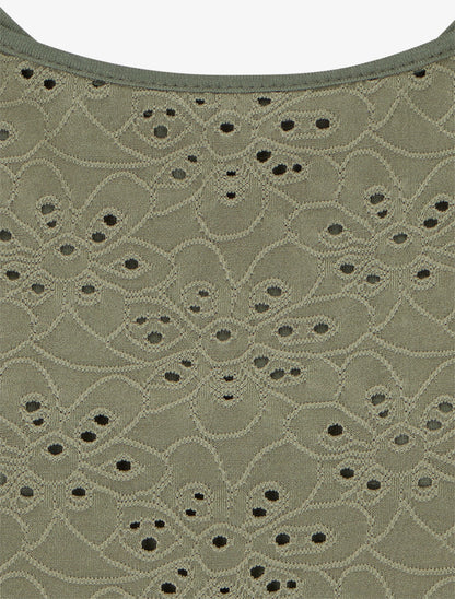 Top uni ajouré à manches courtes - Kaki - 3