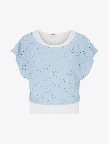 Top uni ajouré à manches courtes - Bleu ciel - 1