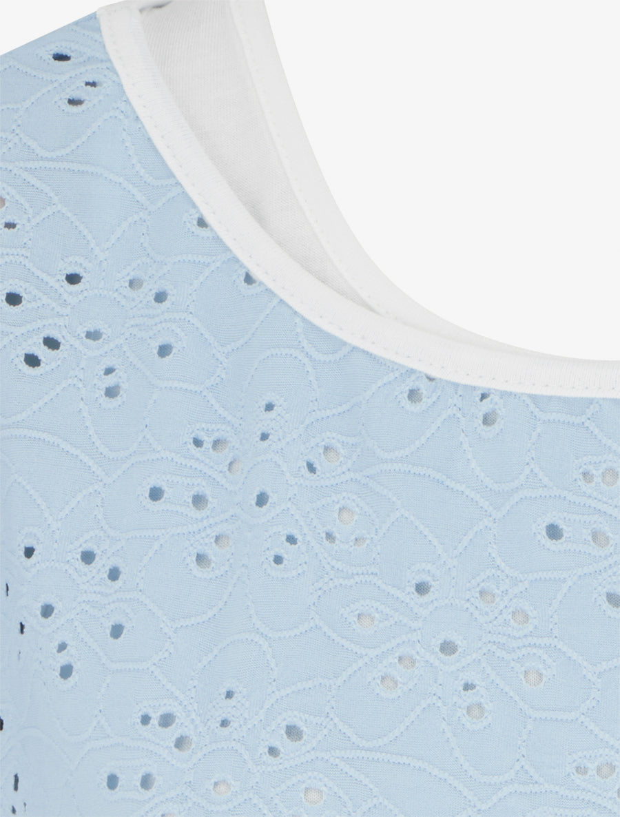 Top uni ajouré à manches courtes - Bleu ciel - 3