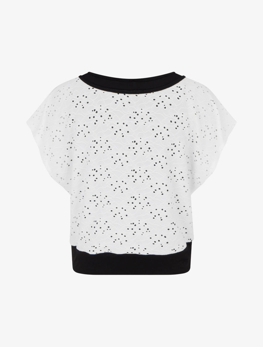 Top uni ajouré à manches courtes - Blanc - 2