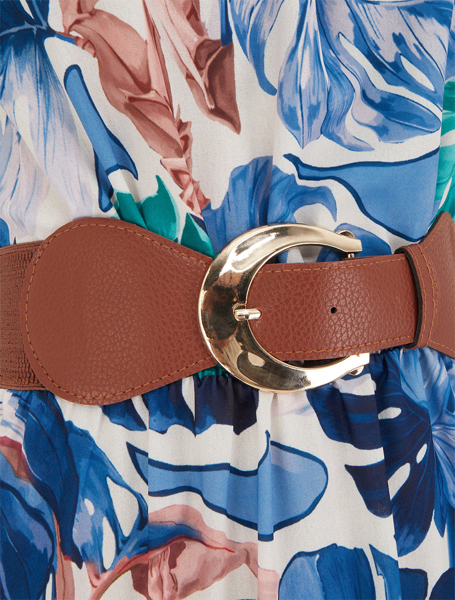 Robe longues sans manches imprimé tropical - Marine - 3