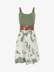 Robe mi-longue à bretelles en simili - Kaki - 1