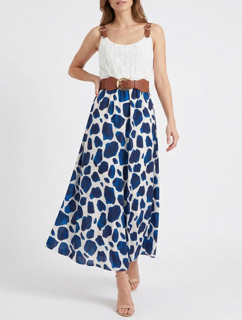 Vestido largo con estampado de jirafa y tirantes de imitación - Marine