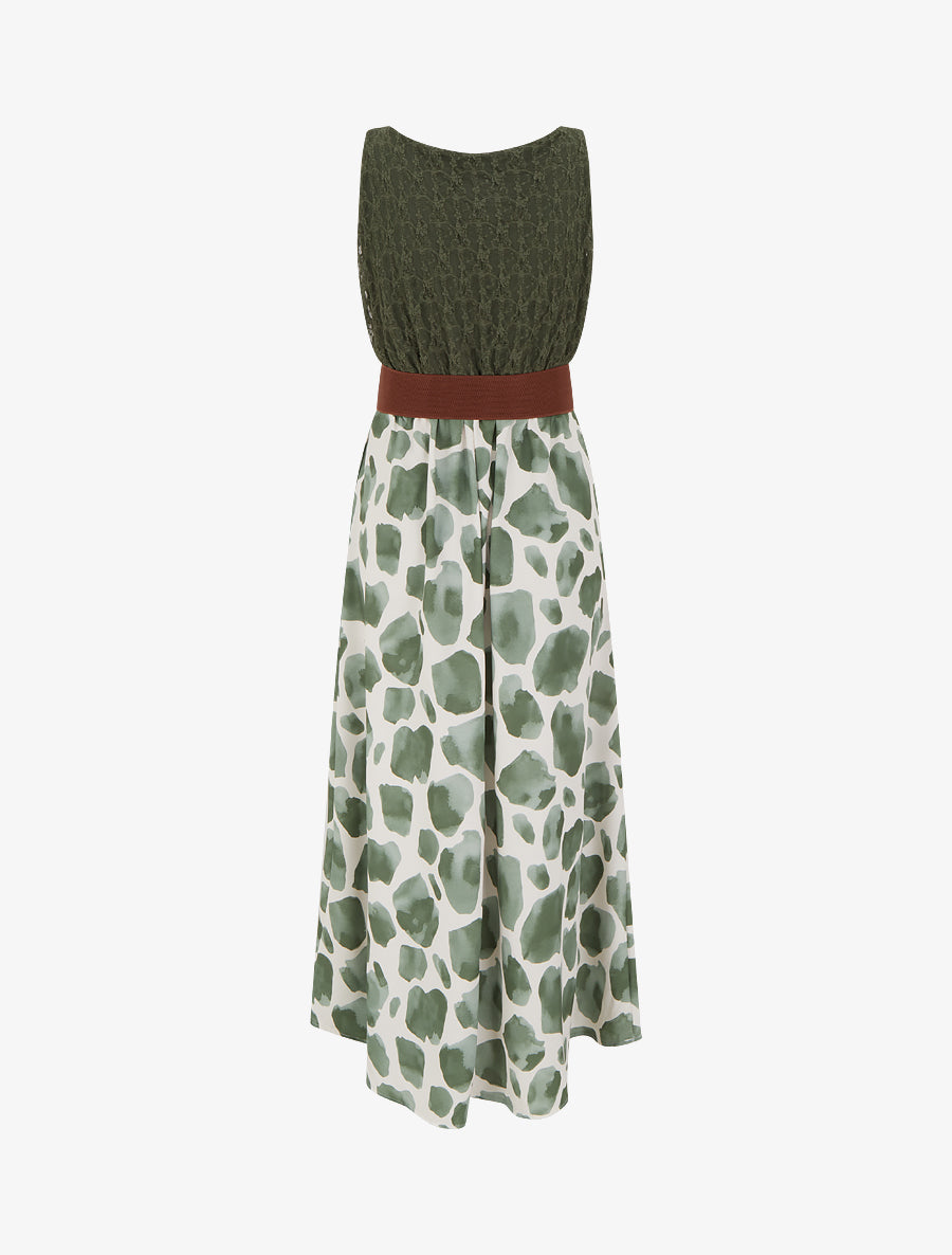 Robe longue à imprimé girafe et bretelles simili - Kaki - 2
