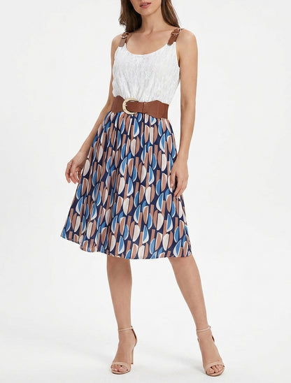 Vestido midi estampado gráfico y tirantes de imitación. - Marine