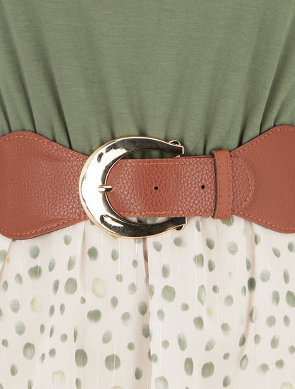 Robe coupe évasée imprimé pois fantaisies - Kaki - 3