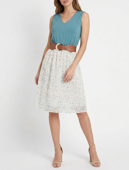 Vestido corte evasé estampado de lunares fantasía - Azul claro