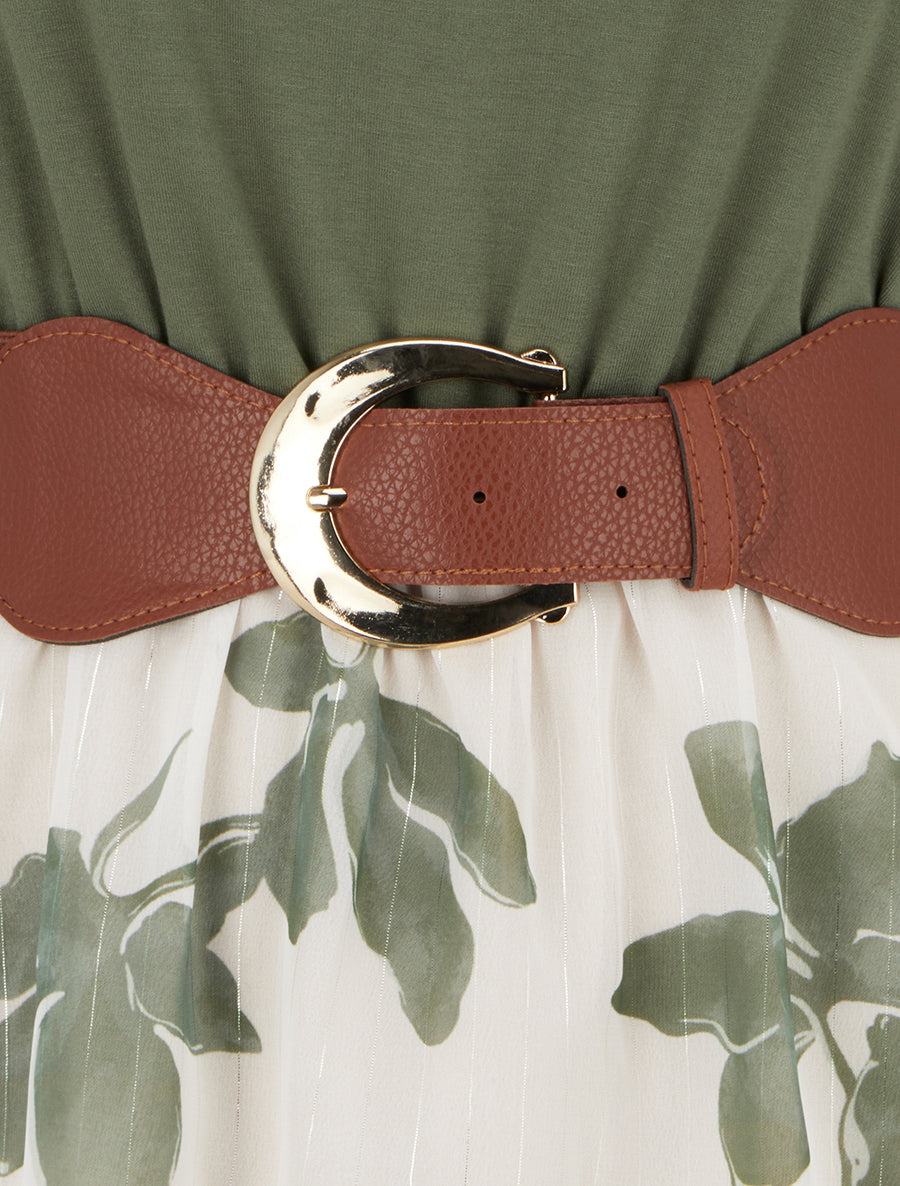 Robe coupe évasée imprimé floral - Kaki - 3