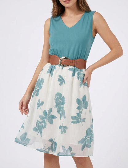 Vestido de corte evasé con estampado floral - Azul claro