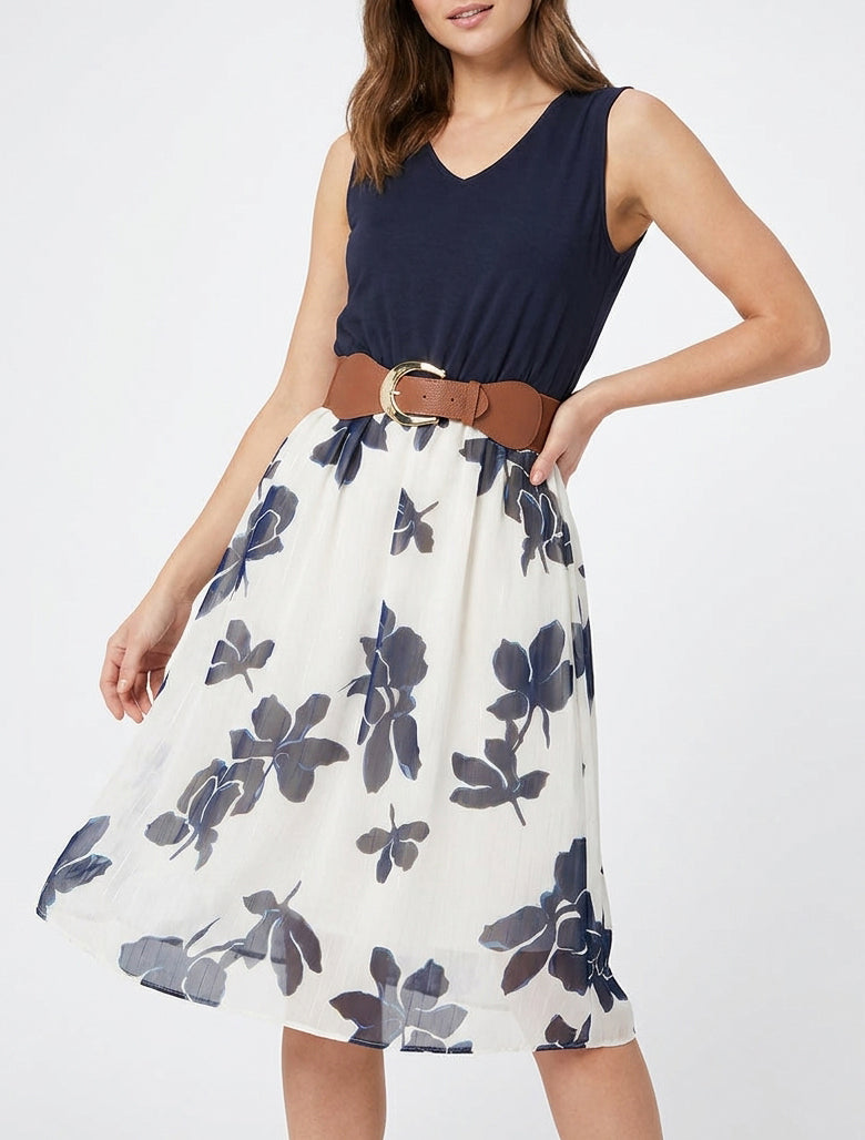 Vestido de corte evasé con estampado floral - Marine