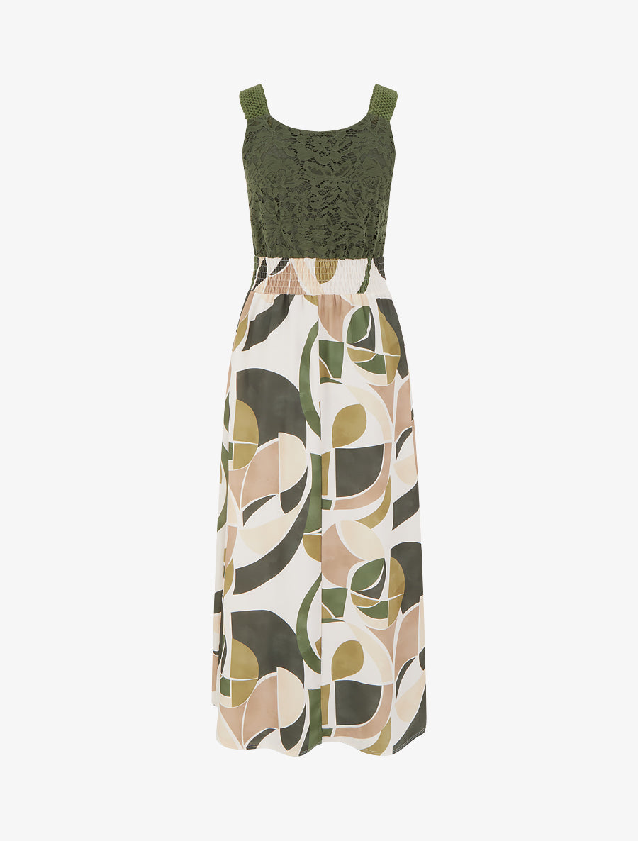 Robe imprimé abstrait à bretelles en crochet - Kaki - 2