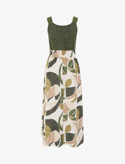 Robe imprimé abstrait à bretelles en crochet - Kaki - 2