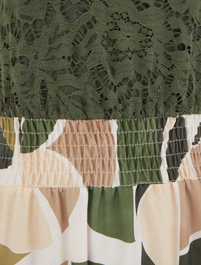 Robe imprimé abstrait à bretelles en crochet - Kaki - 3