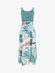Robe imprimé fantaisie à bretelles en crochet - Turquoise - 1