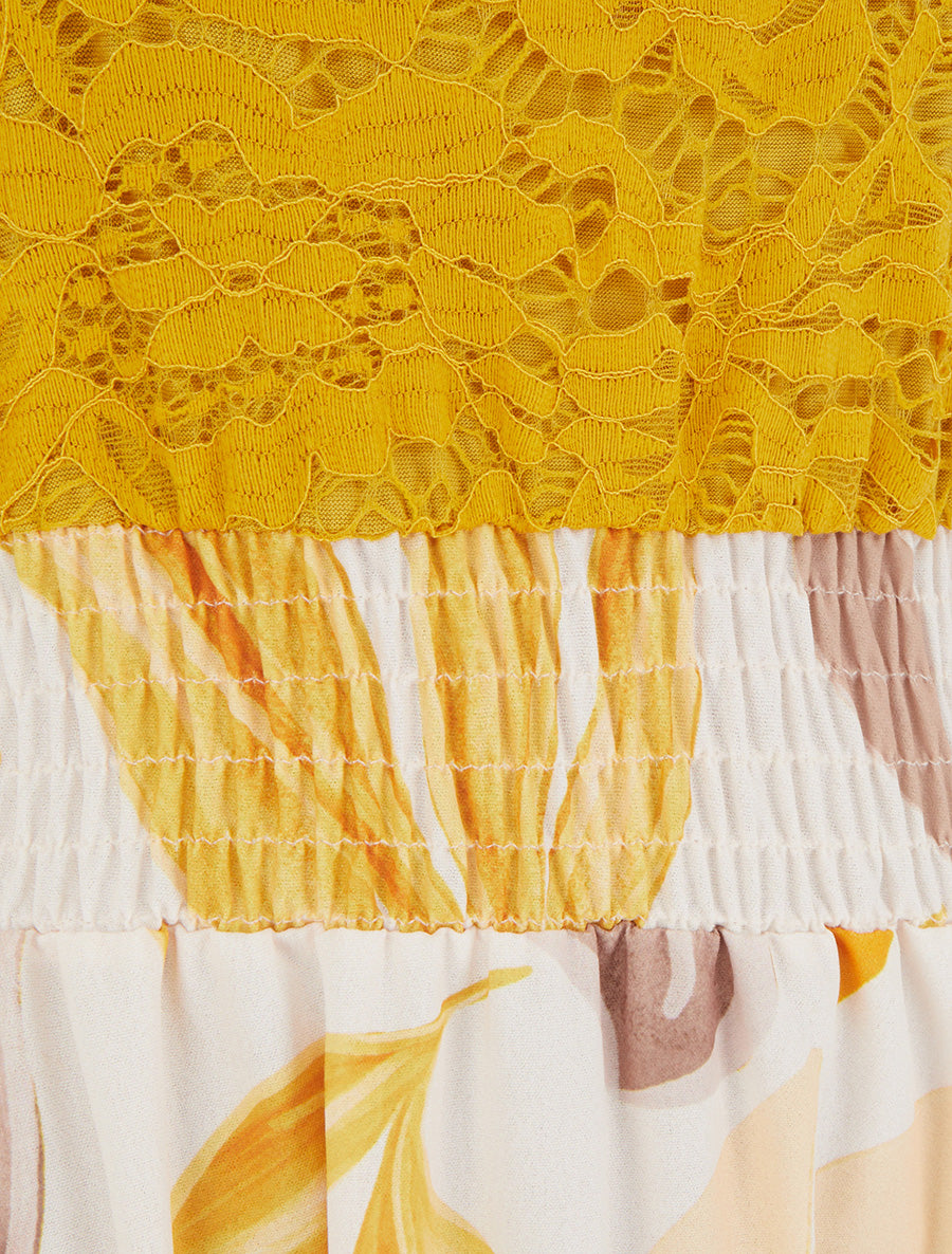 Robe imprimé fantaisie à bretelles en crochet - Jaune moutarde - 3