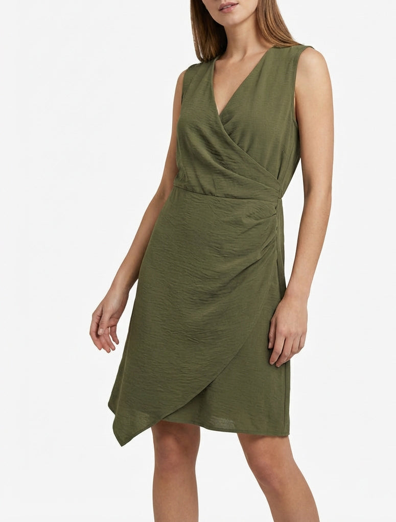 Vestido sin mangas estilo cruzado - Caqui