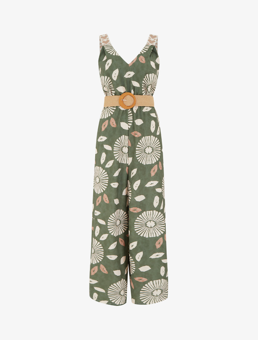 Combinaison imprimé fantaisie à bretelles motif coeurs - Kaki - 1