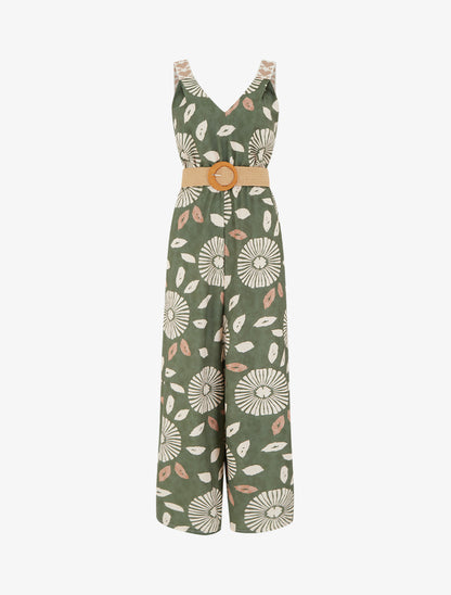 Combinaison imprimé fantaisie à bretelles motif coeurs - Kaki - 1