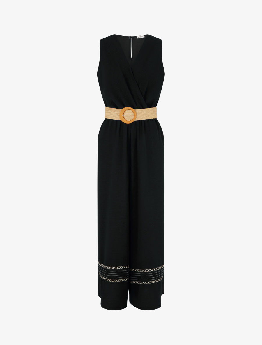 Combinaison ample à bords brodés - Noir - 1