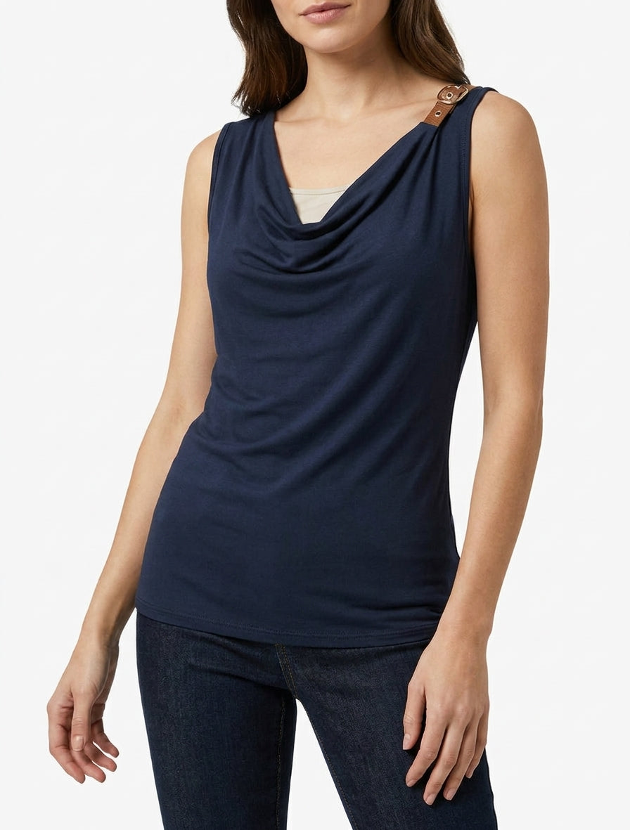 Top fluido con tirantes de imitación. - Marine