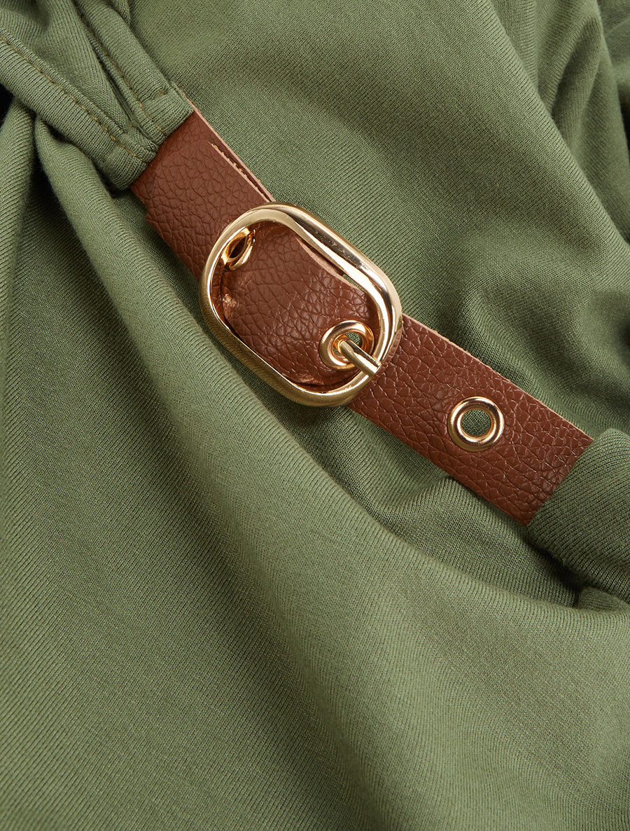 Top fluide à bretelle en simili - Kaki - 3